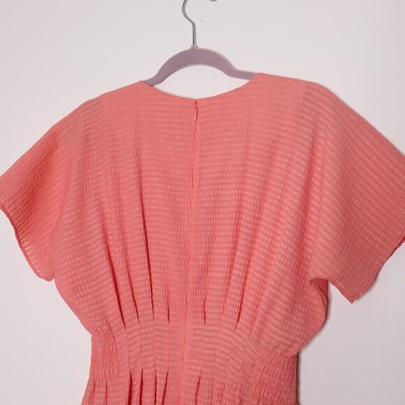 CLUB MONACO Seersucker Fit & Flare Dress Knee Length Tea Rose Pink Women's 2 - Picture 9 of 15